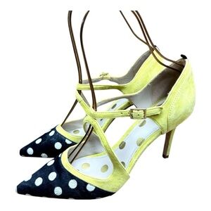 Boden Yellow and Black Polka Dot Women's size 7 Heels shoes